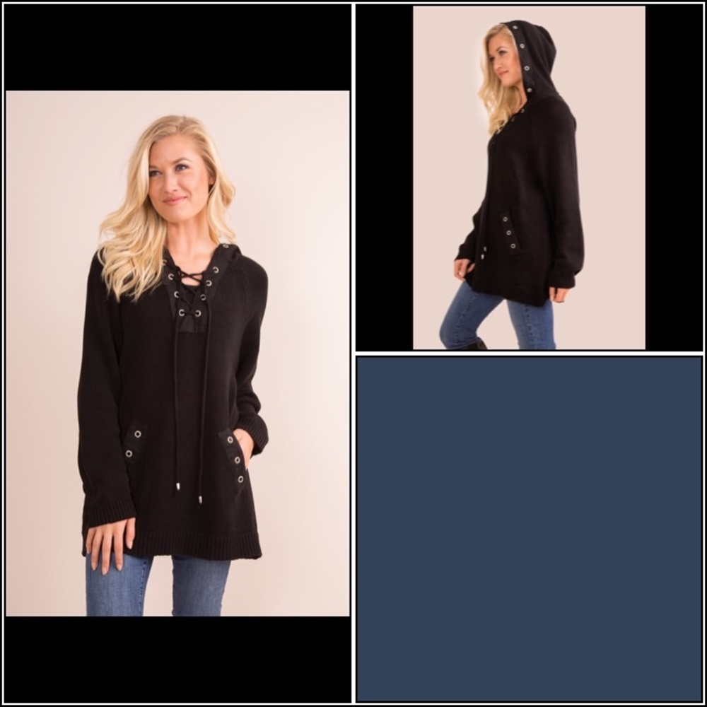 NWT L/XL hooded top shirt tunic black
